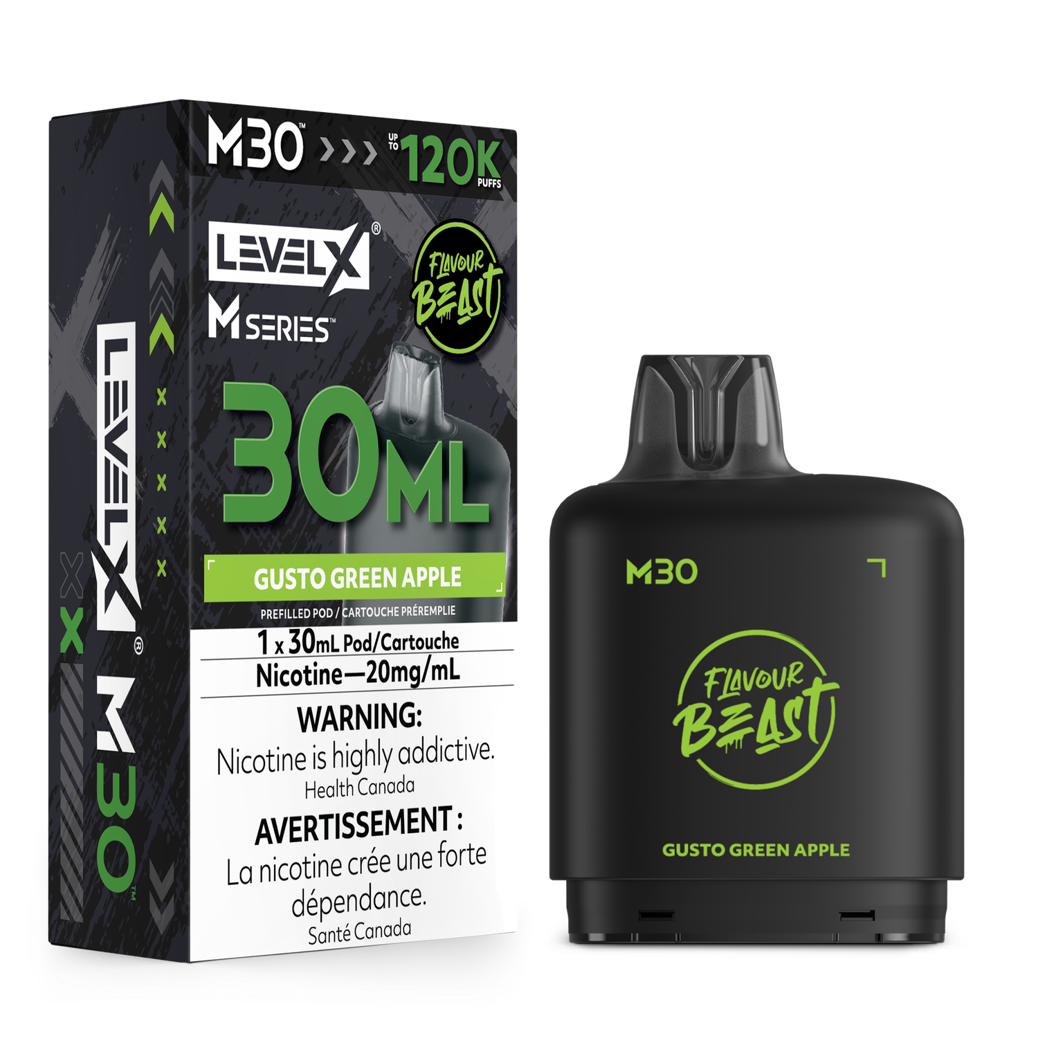Gusto Green Apple Flavour Beast Level X M30 Series Pod, Nicotine: 20mg