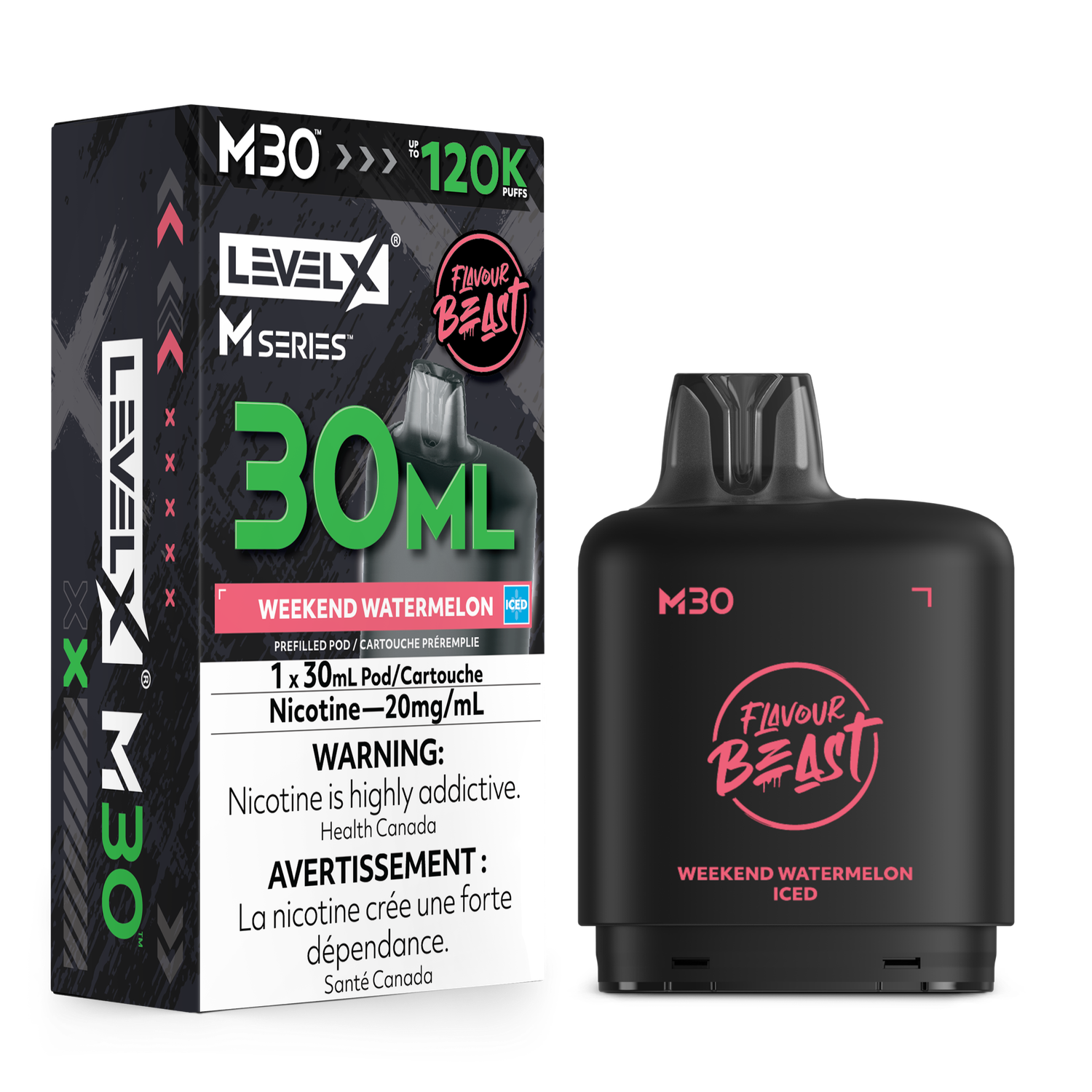 Weekend Watermelon Iced Flavour Beast Level X M30 Series Pod, Nicotine: 20mg