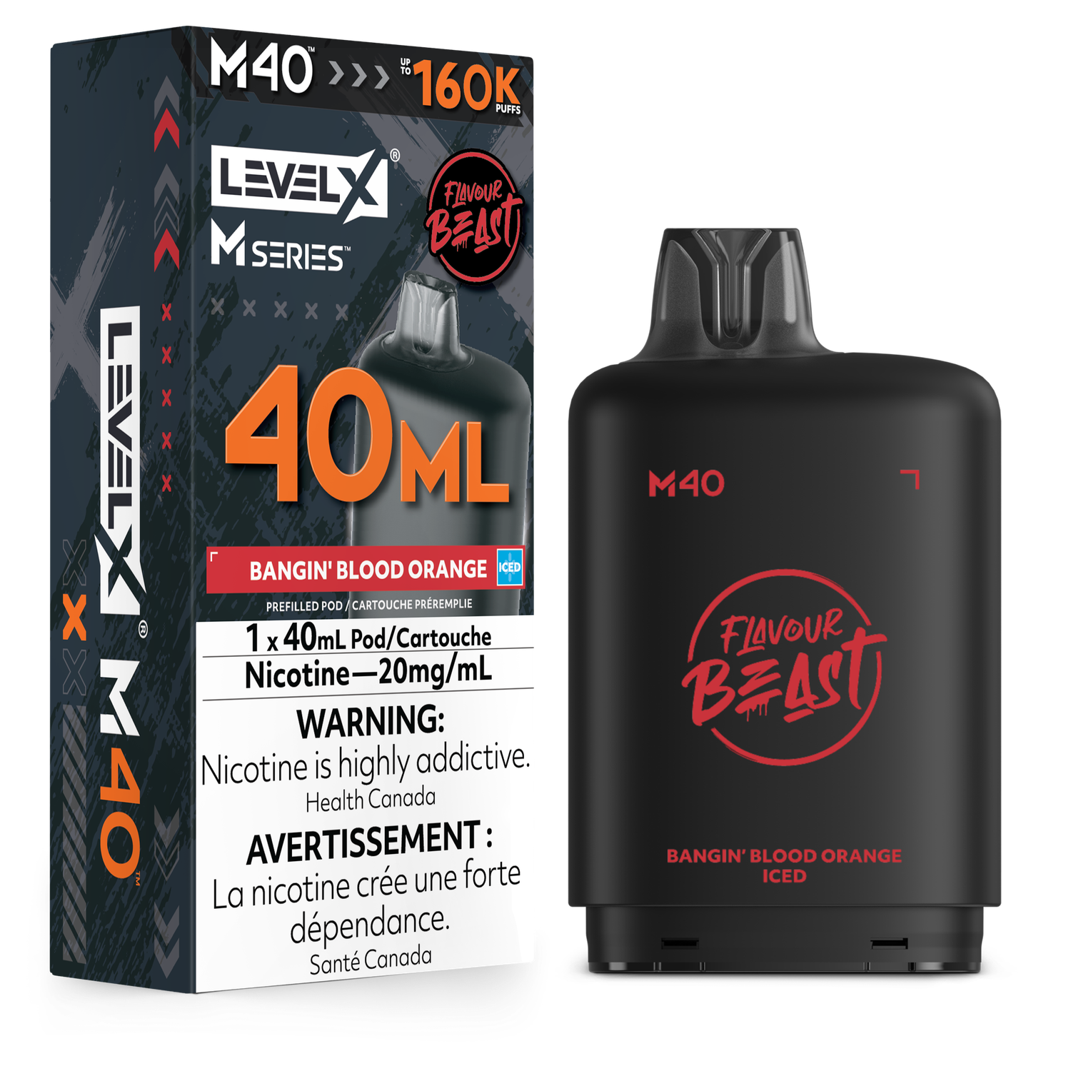 Bangin' Blood Orange Iced Flavour Beast Level X M40 Series Pod, Nicotine: 20mg