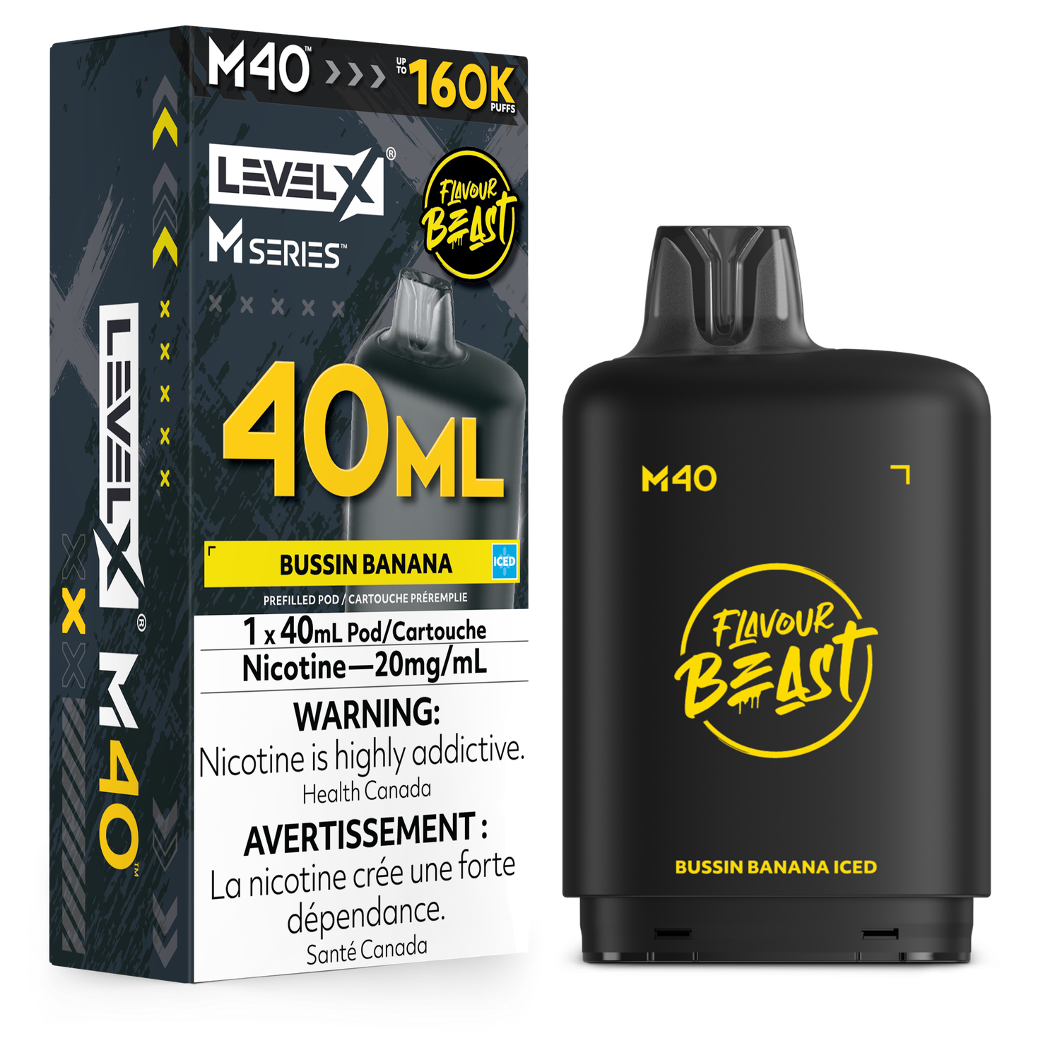 Bussin' Banana Iced Flavour Beast Level X M40 Series Pod, Nicotine: 20mg