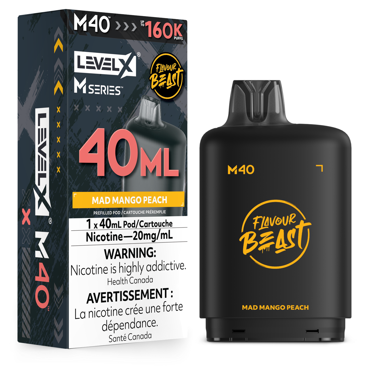 Mad Mango Peach Flavour Beast Level X M40 Series Pod, Nicotine: 20mg