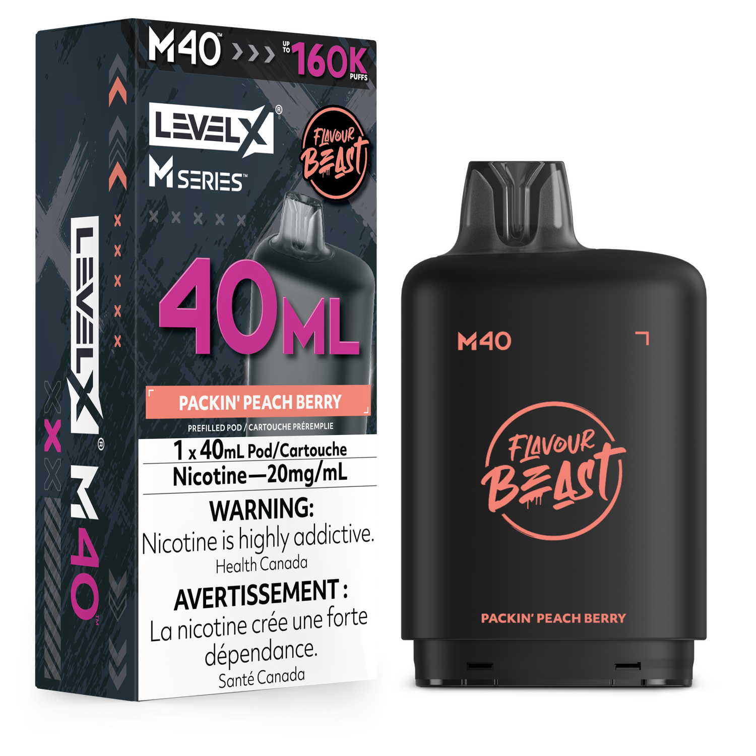 Packin' Peach Berry Flavour Beast Level X M40 Series Pod, Nicotine: 20mg