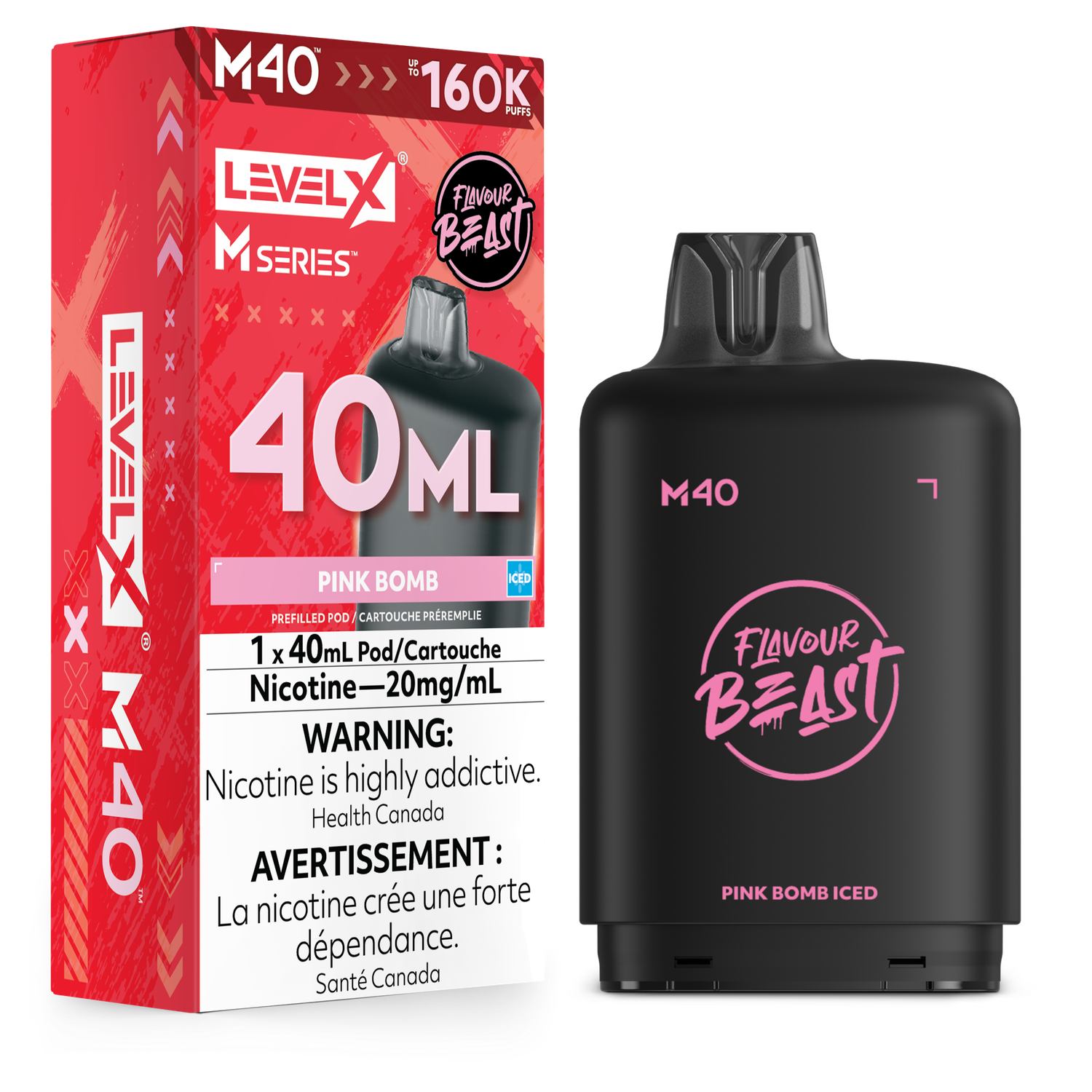 Pink Bomb Iced Flavour Beast Level X M40 Series Pod, Nicotine: 20mg