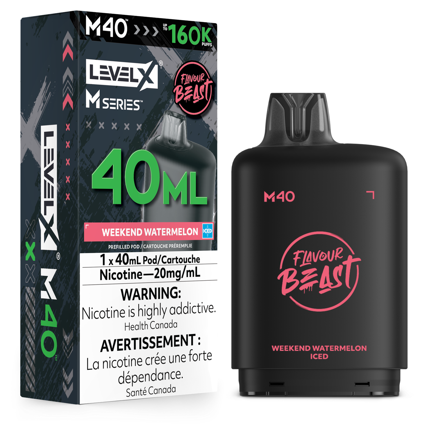 Weekend Watermelon Iced Flavour Beast Level X M40 Series Pod, Nicotine: 20mg