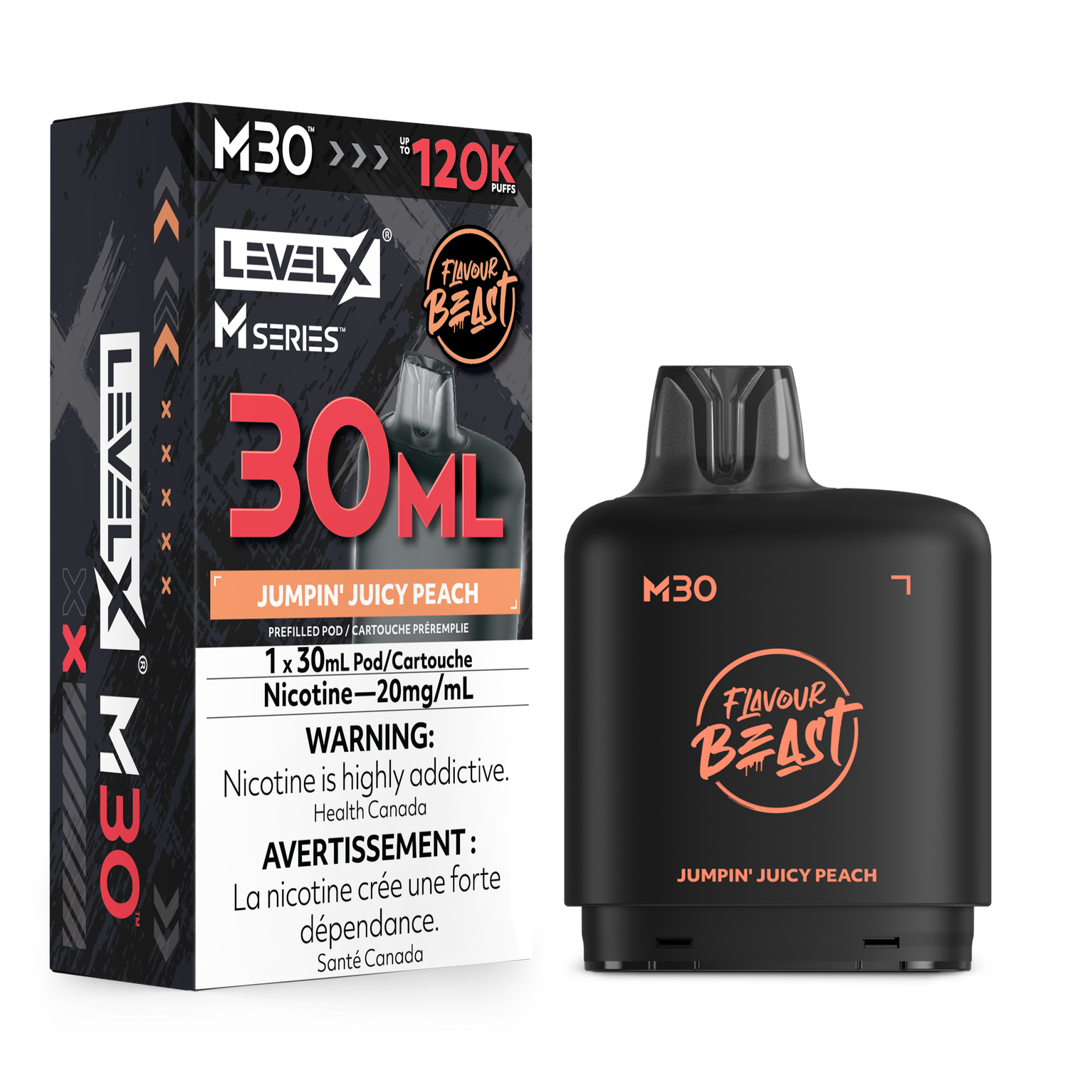 Jumpin' Juicy Peach Flavour Beast Level X M30 Series Pod, Nicotine: 20mg