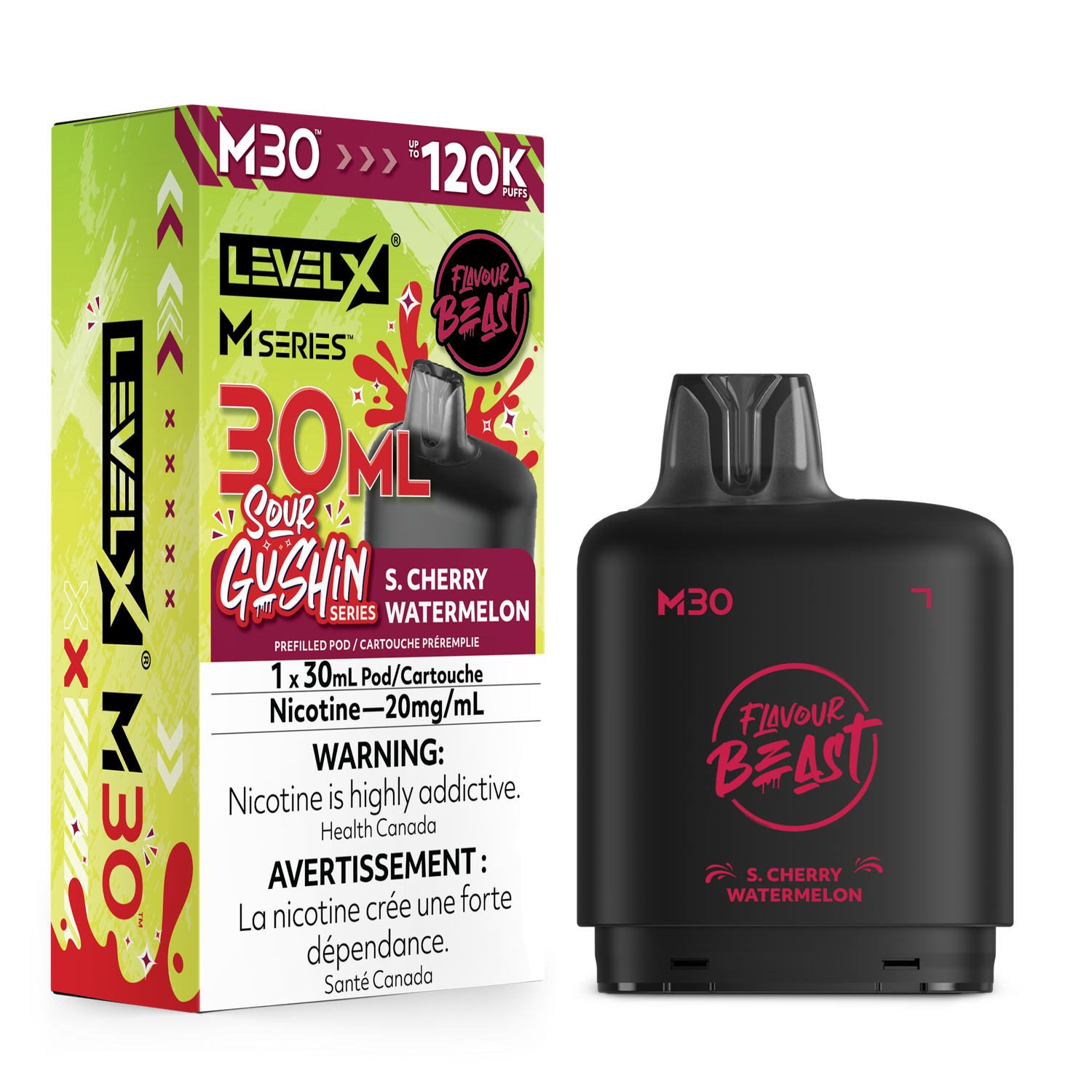 Sour Gushin' S. Cherry Watermelon Flavour Beast Level X M30 Series Pod, Nicotine: 20mg