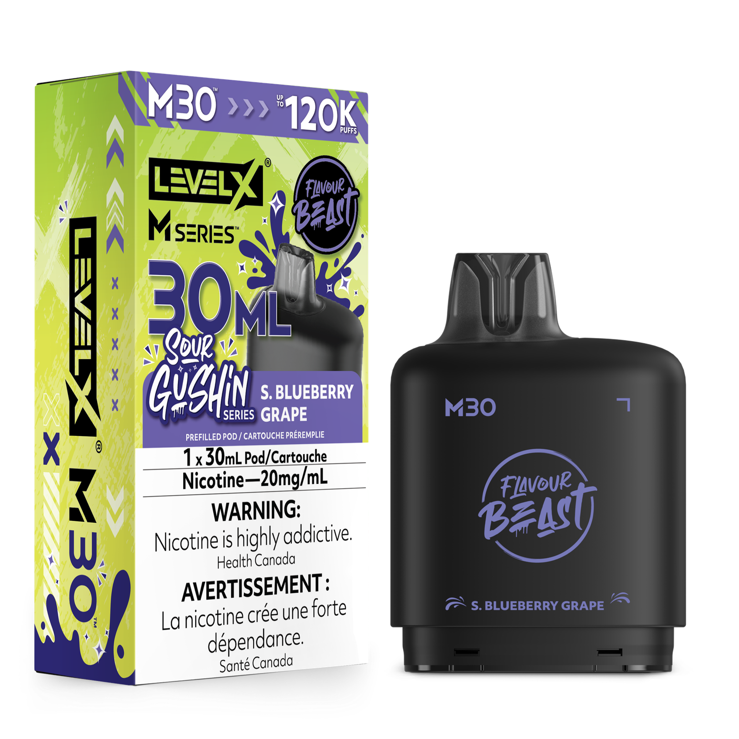 Sour Gushin' S. Blueberry Grape Flavour Beast Level X M30 Series Pod, Nicotine: 20mg