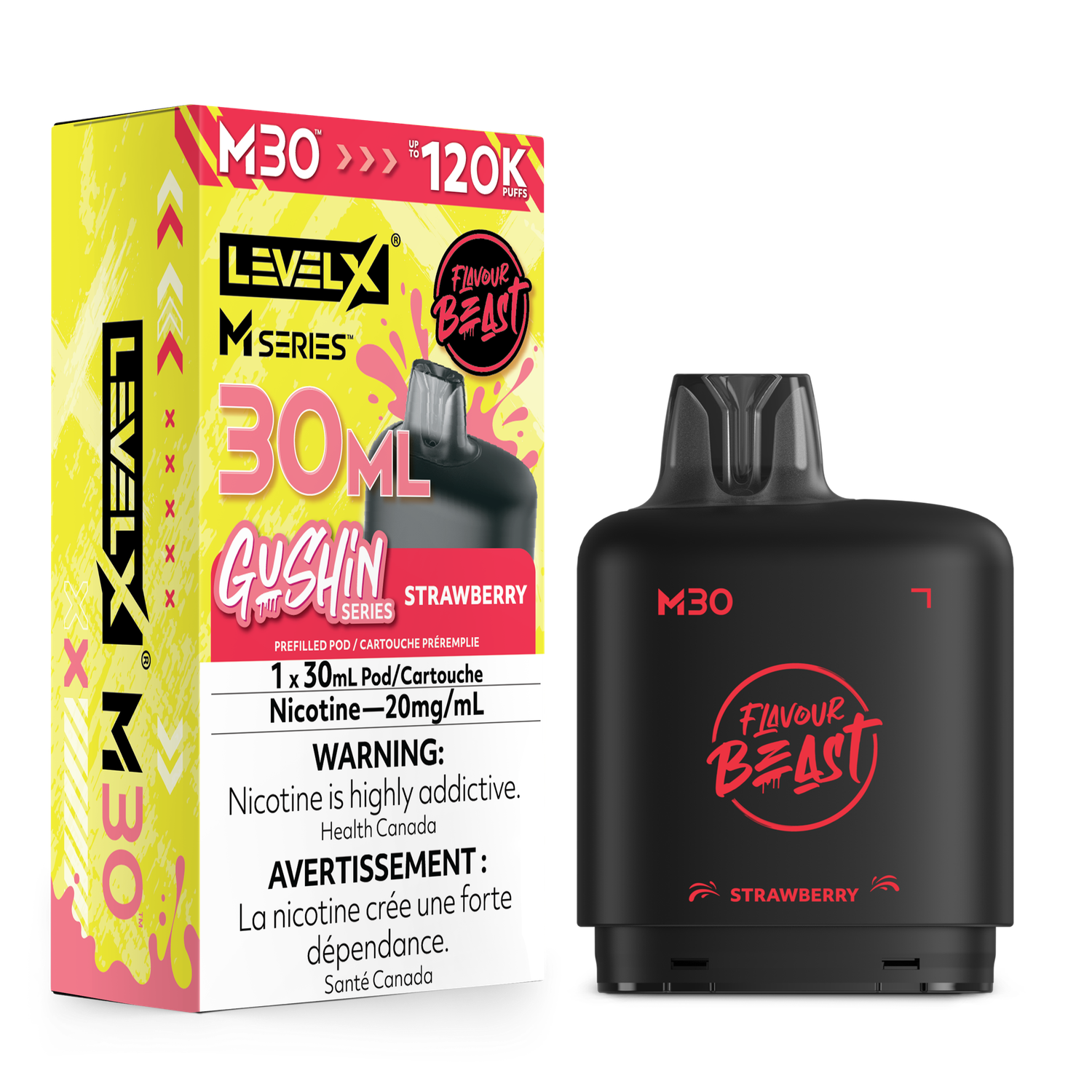 Gushin' Strawberry Flavour Beast Level X M30 Series Pod, Nicotine: 20mg