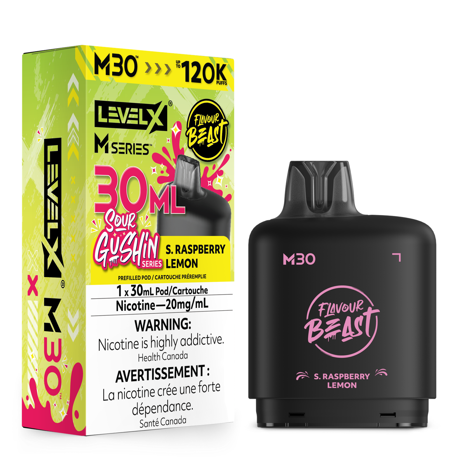 Sour Gushin' S. Raspberry Lemon Flavour Beast Level X M30 Series Pod, Nicotine: 20mg
