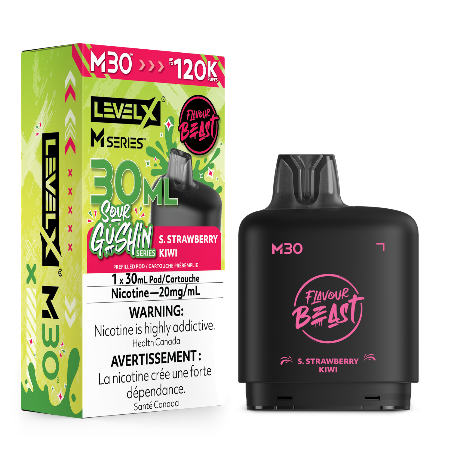 Sour Gushin' S. Strawberry Kiwi Flavour Beast Level X M30 Series Pod, Nicotine: 20mg