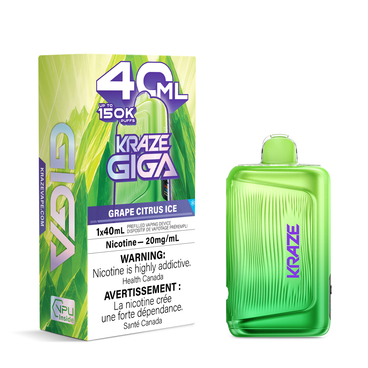 Grape Citrus Ice - Kraze Giga Disposable, Nicotine: 20mg