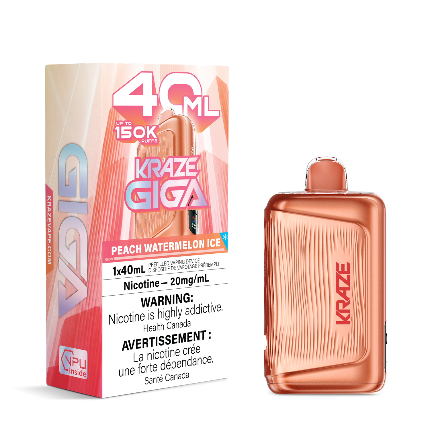 Peach Watermelon Ice - Kraze Giga Disposable, Nicotine: 20mg