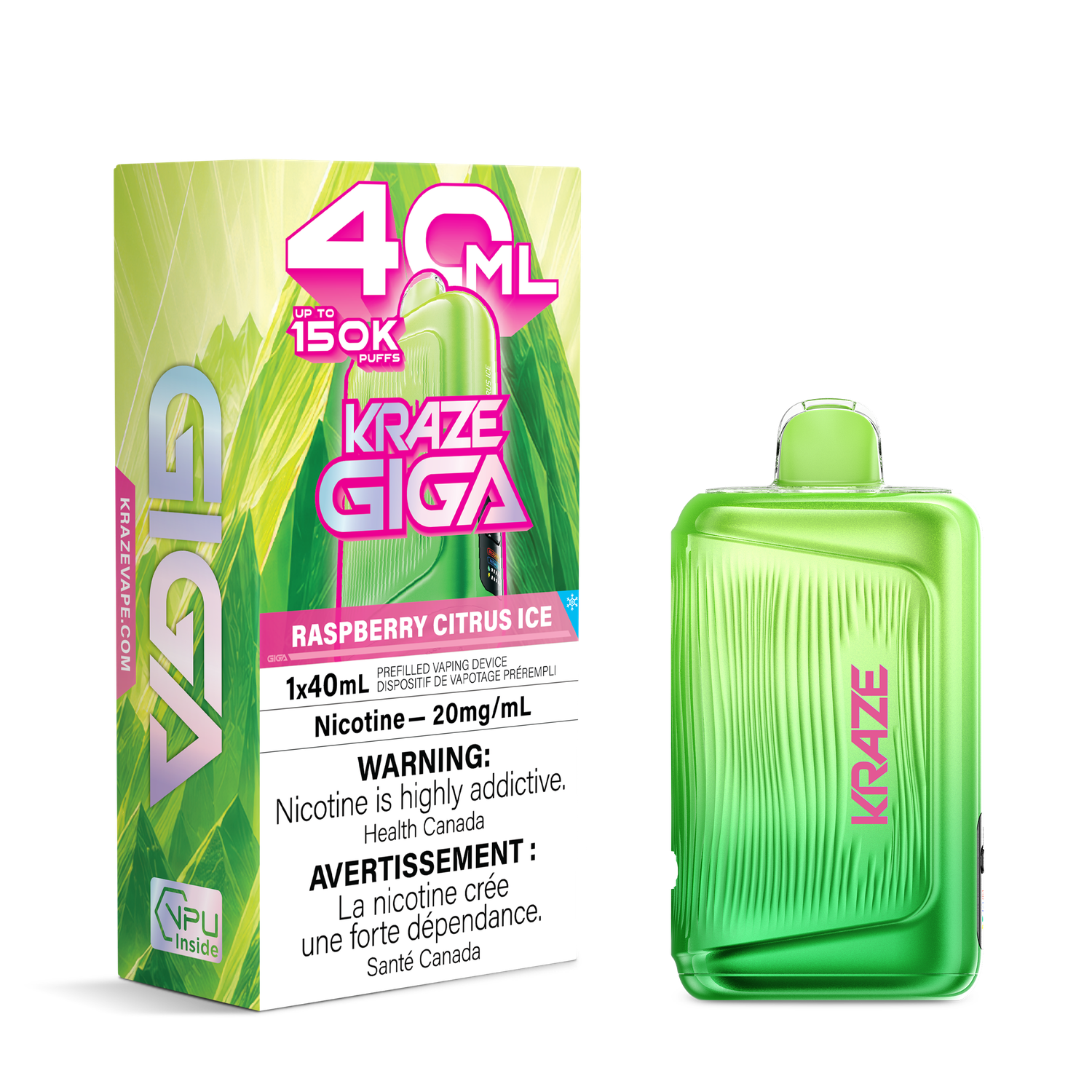 Raspberry Citrus Ice - Kraze Giga Disposable, Nicotine: 20mg