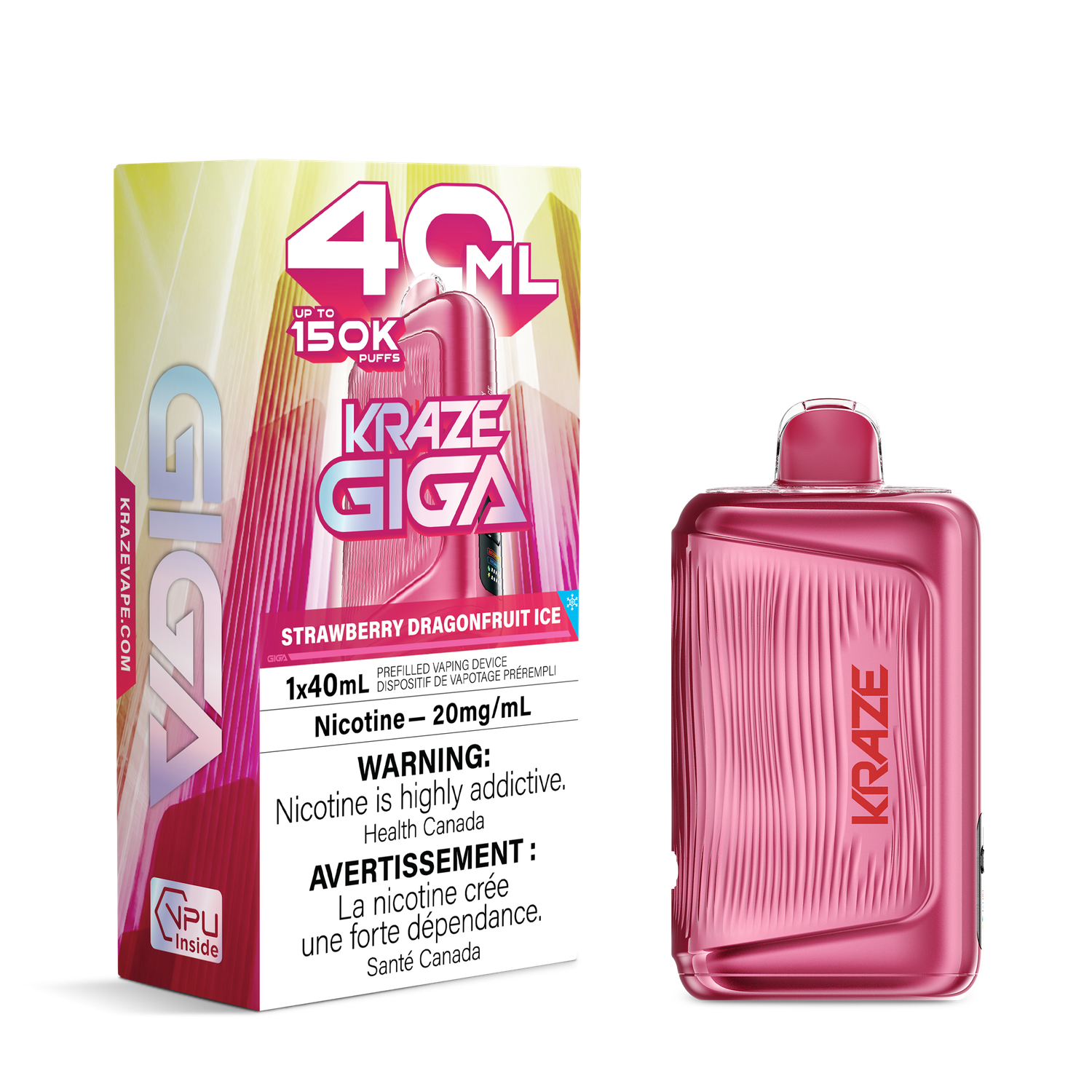 Strawberry Dragonfruit Ice - Kraze Giga Disposable, Nicotine: 20mg