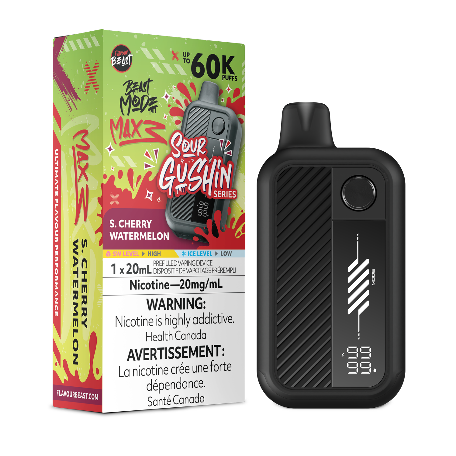 Sour Gushin' S. Cherry Watermelon - Flavour Beast Beast Mode Max 3 Disposable, Nicotine: 20mg