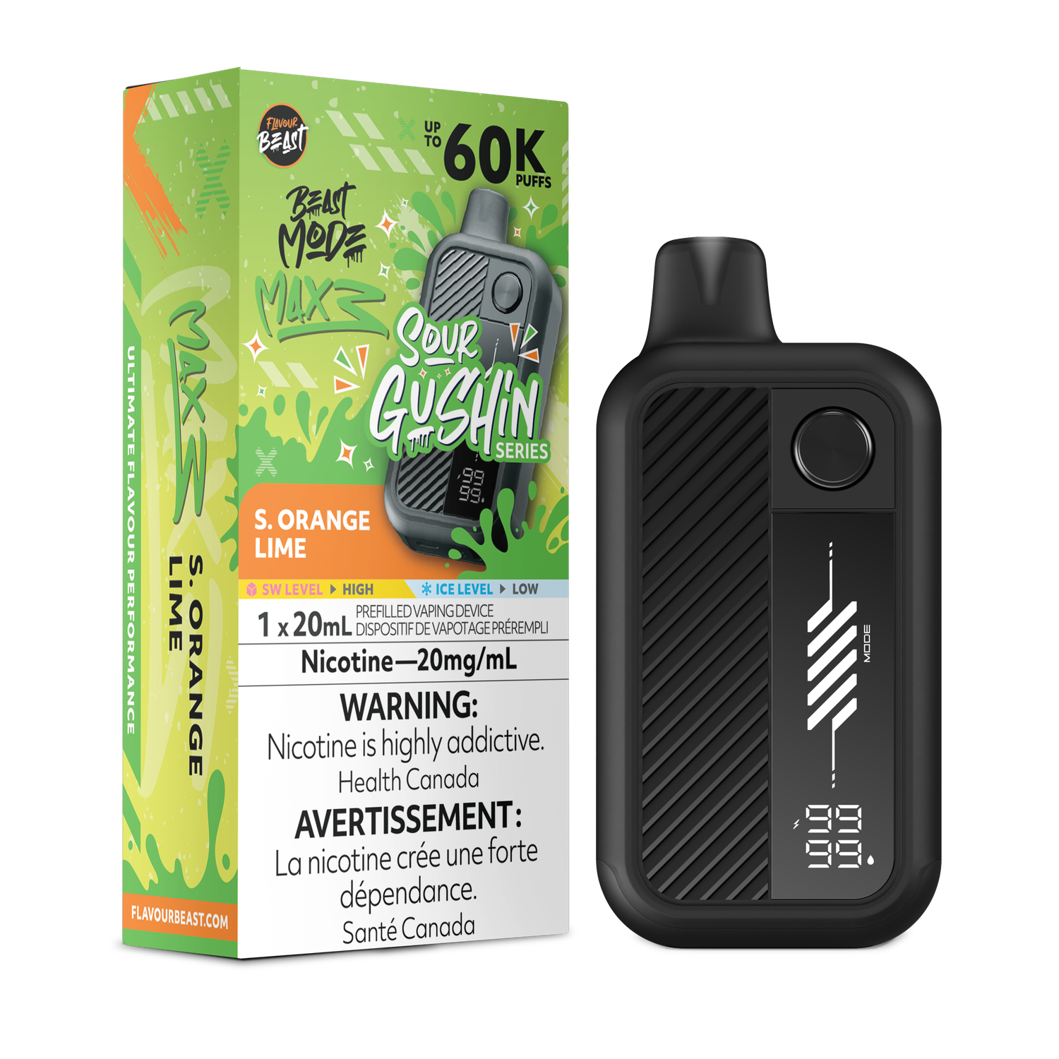 Sour Gushin' S. Orange Lime - Flavour Beast Beast Mode Max 3 Disposable, Nicotine: 20mg