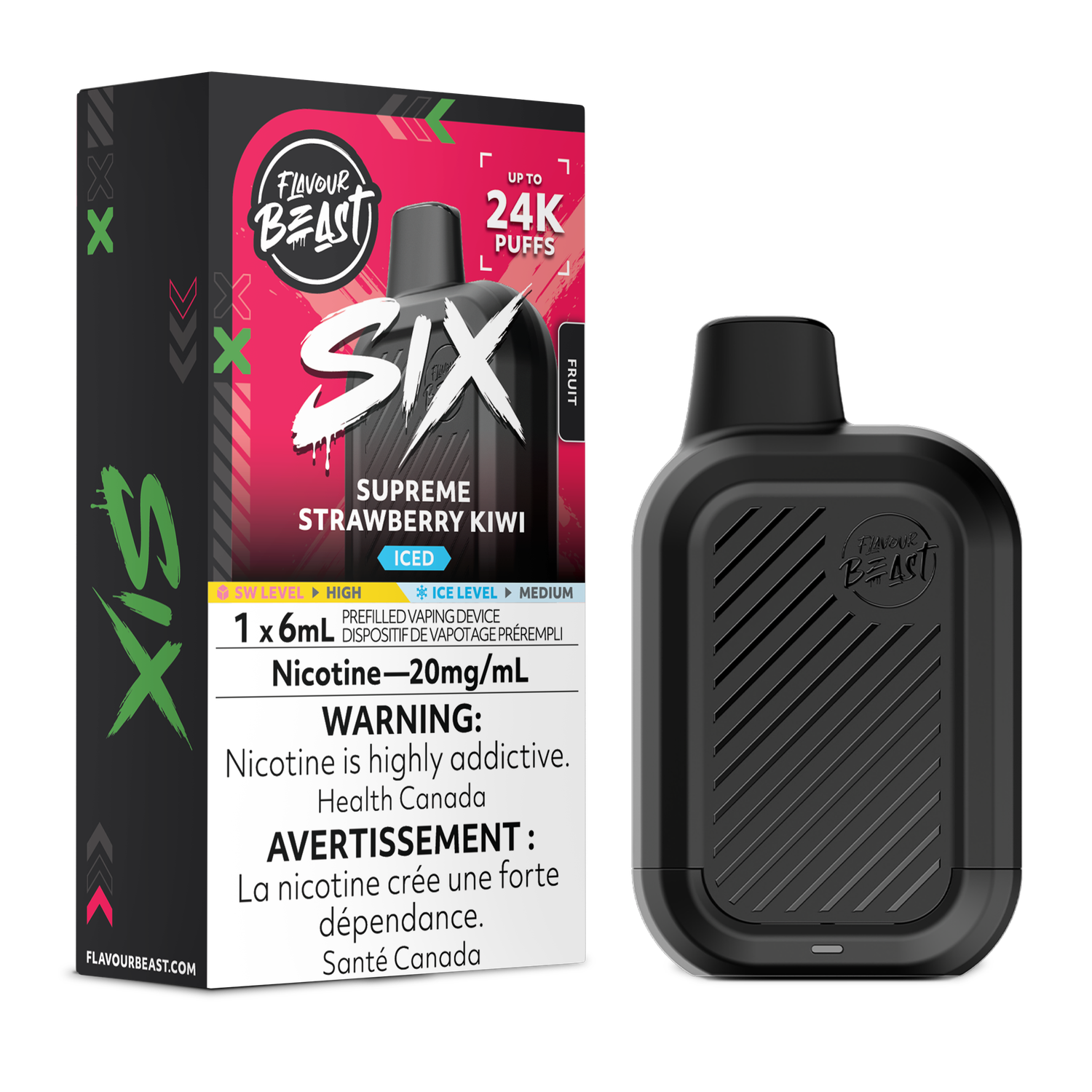 Supreme Strawberry Kiwi Iced - Flavour Beast SIX Disposable, Nicotine: 20mg