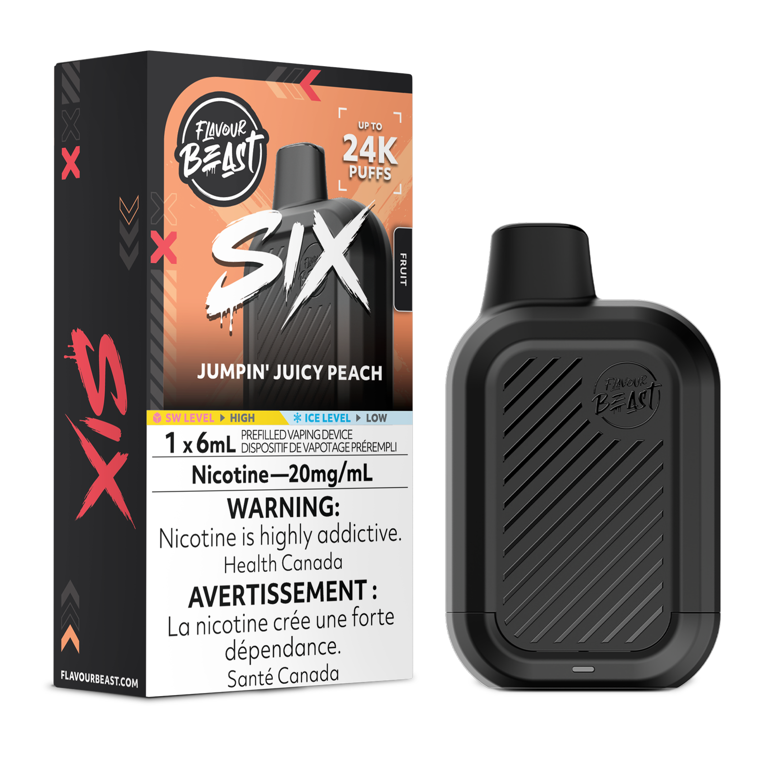 Jumpin' Juicy Peach - Flavour Beast SIX Disposable, Nicotine: 20mg