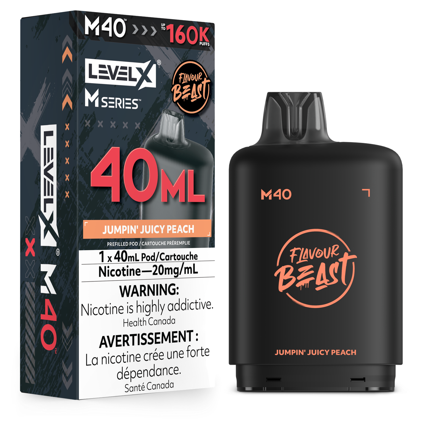 Jumpin' Juicy Peach Flavour Beast Level X M40 Series Pod, Nicotine: 20mg