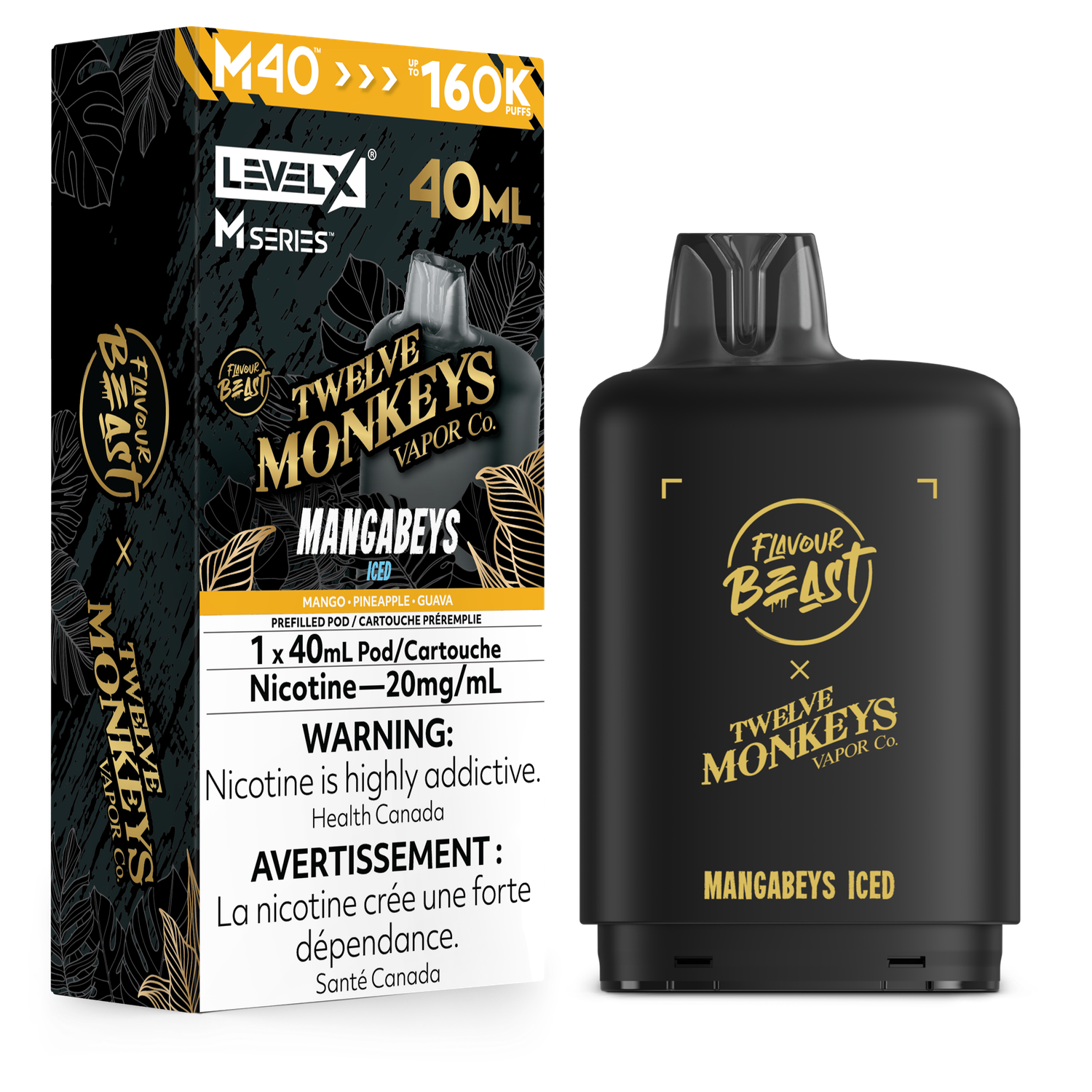 Mangabeys Iced Flavour Beast x Twelve Monkeys Level X M40 Series Pod, Nicotine: 20mg