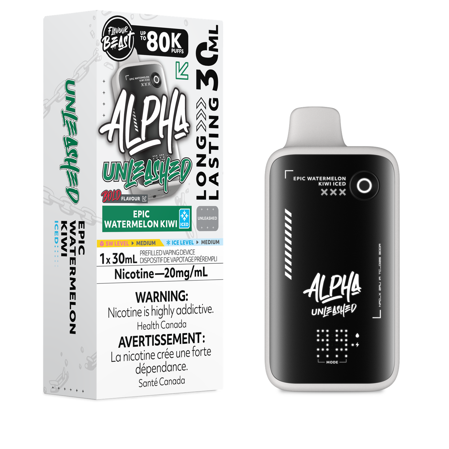 Epic Watermelon Kiwi Iced - Flavour Beast Alpha Unleashed Disposable, Nicotine: 20mg