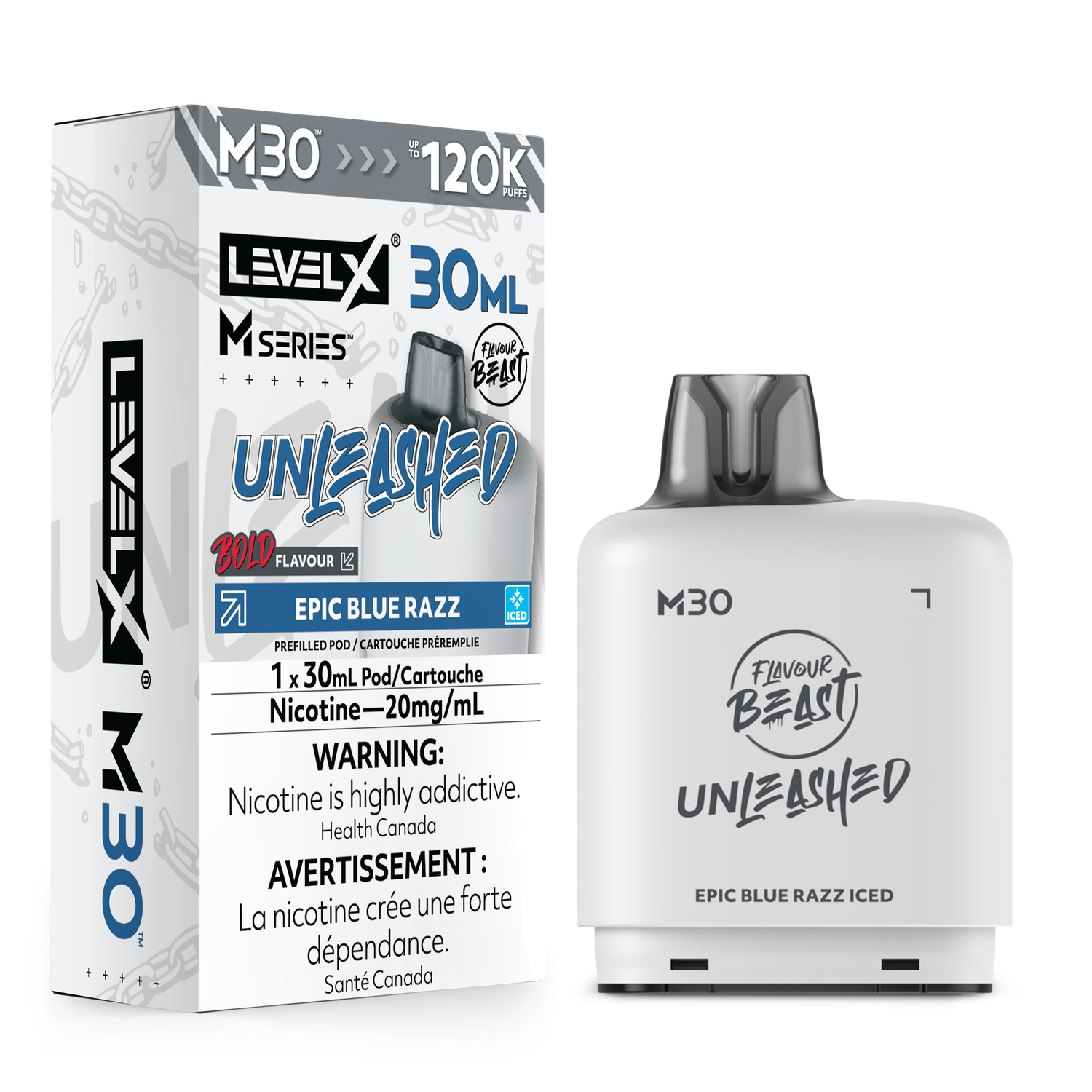 Epic Blue Razz Iced Flavour Beast Unleashed Level X M30 Series Pod, Nicotine: 20mg