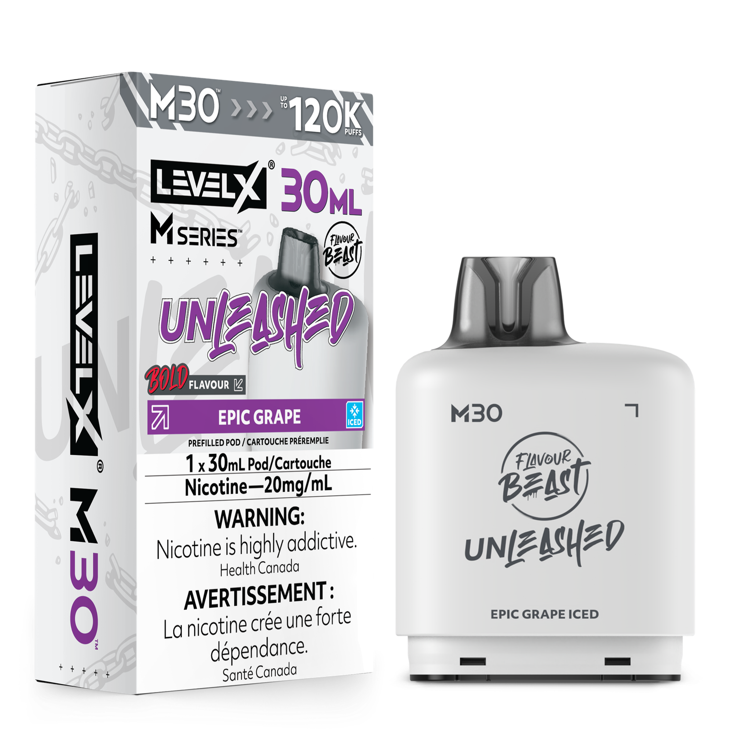 Epic Grape Iced Flavour Beast Unleashed Level X M30 Series Pod, Nicotine: 20mg