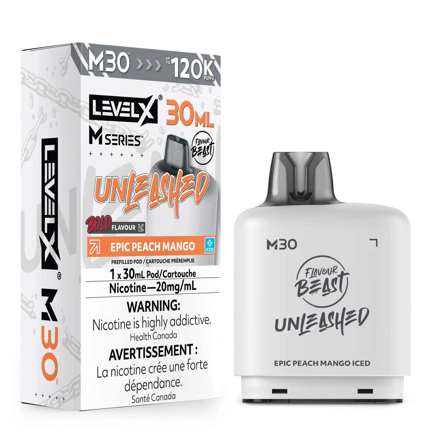 Epic Peach Mango Iced Flavour Beast Unleashed Level X M30 Series Pod, Nicotine: 20mg