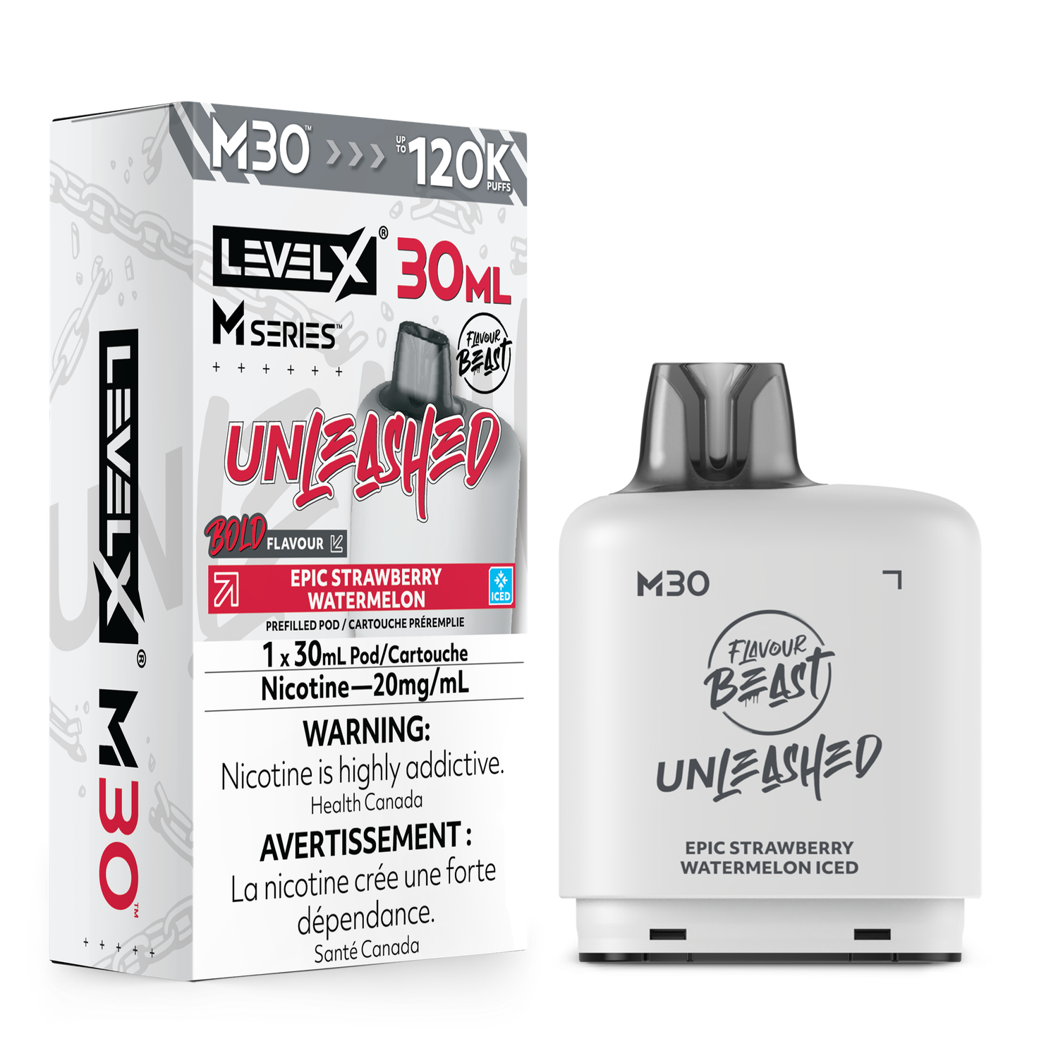 Epic Strawberry Watermelon Iced Flavour Beast Unleashed Level X M30 Series Pod, Nicotine: 20mg