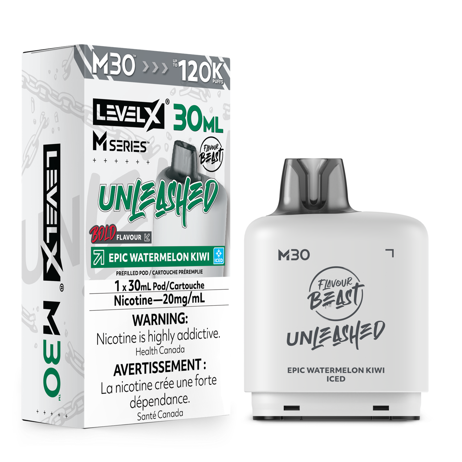 Epic Watermelon Kiwi Iced Flavour Beast Unleashed Level X M30 Series Pod, Nicotine: 20mg