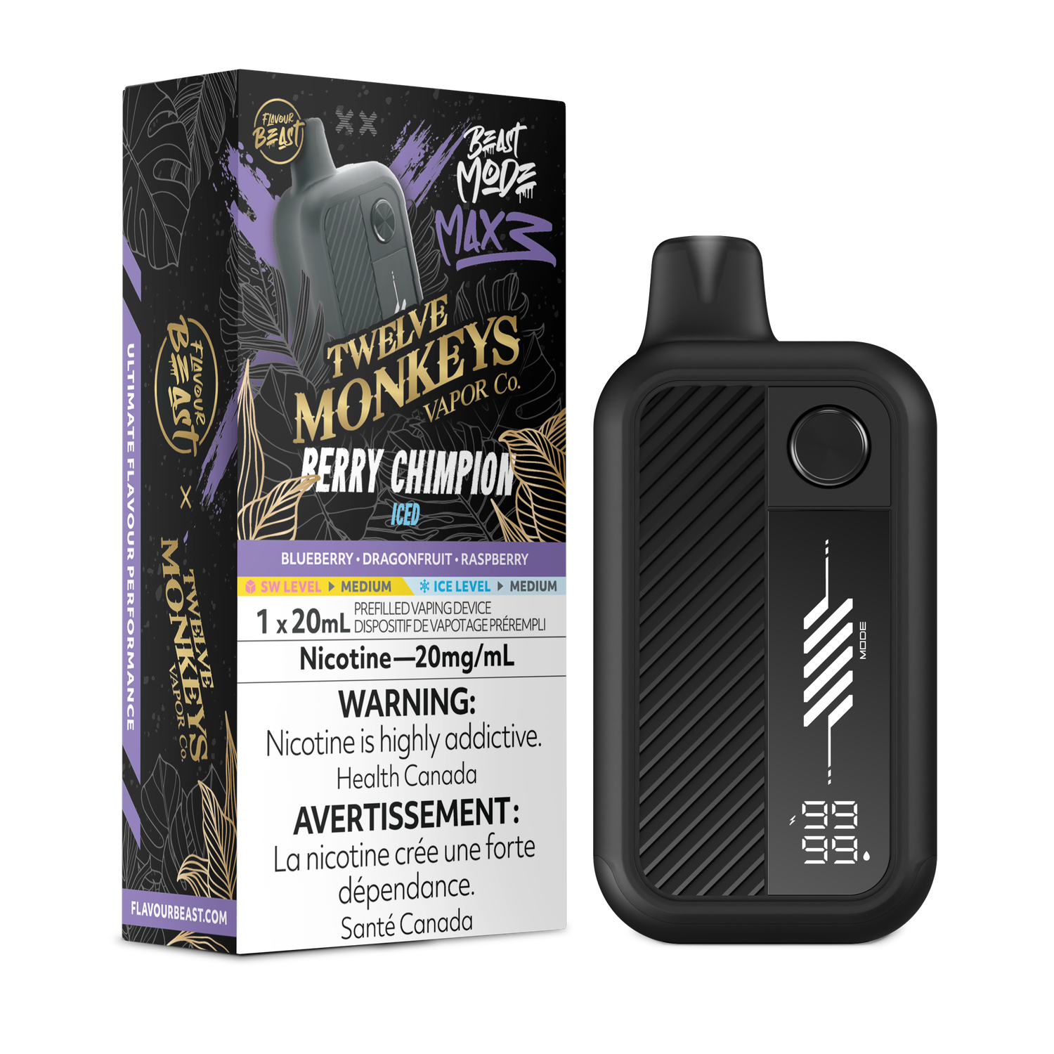 Berry Chimpion Iced - Flavour Beast Beast Mode Max 3 Disposable, Nicotine: 20mg