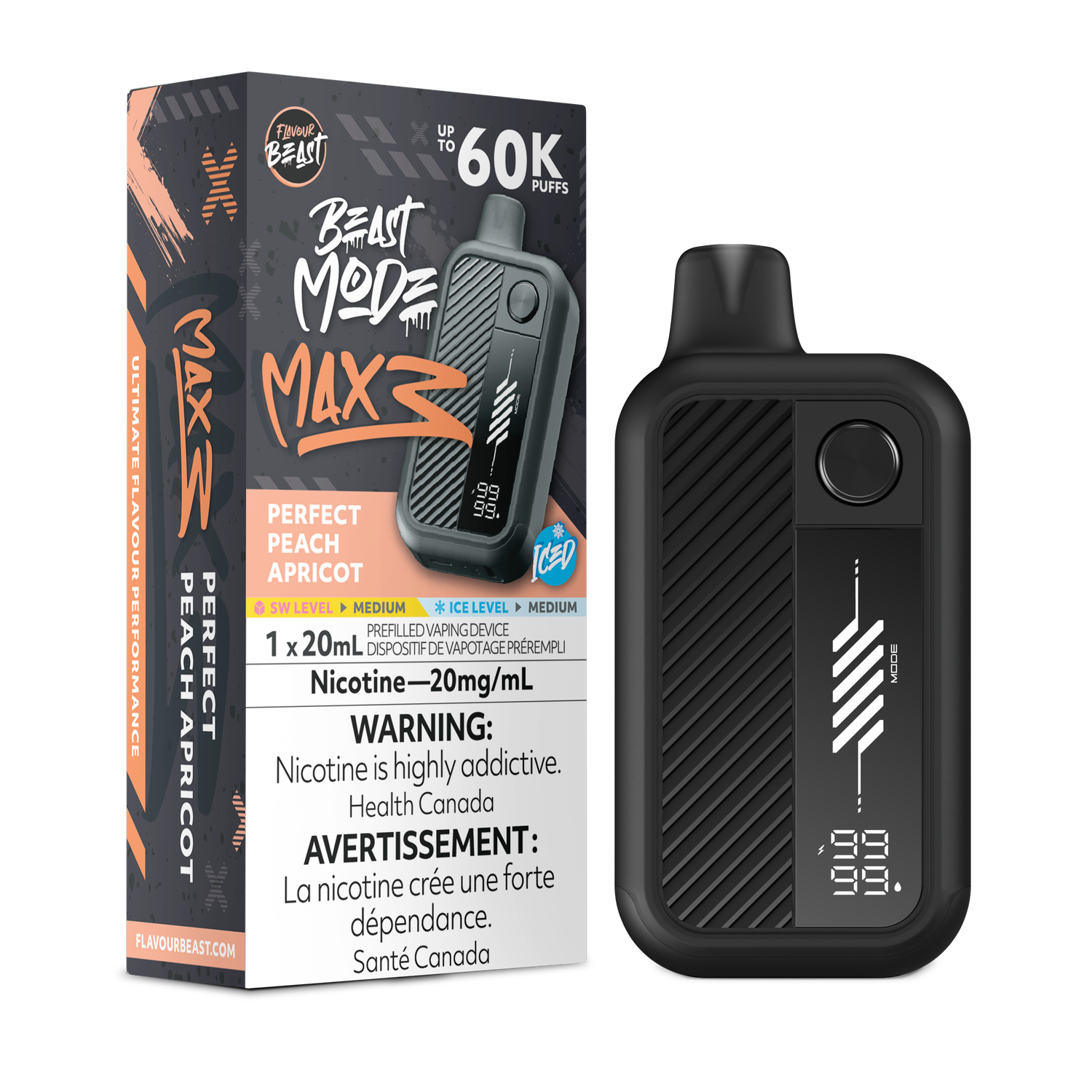 Perfect Peach Apricot Iced - Flavour Beast Beast Mode Max 3 Disposable, Nicotine: 20mg