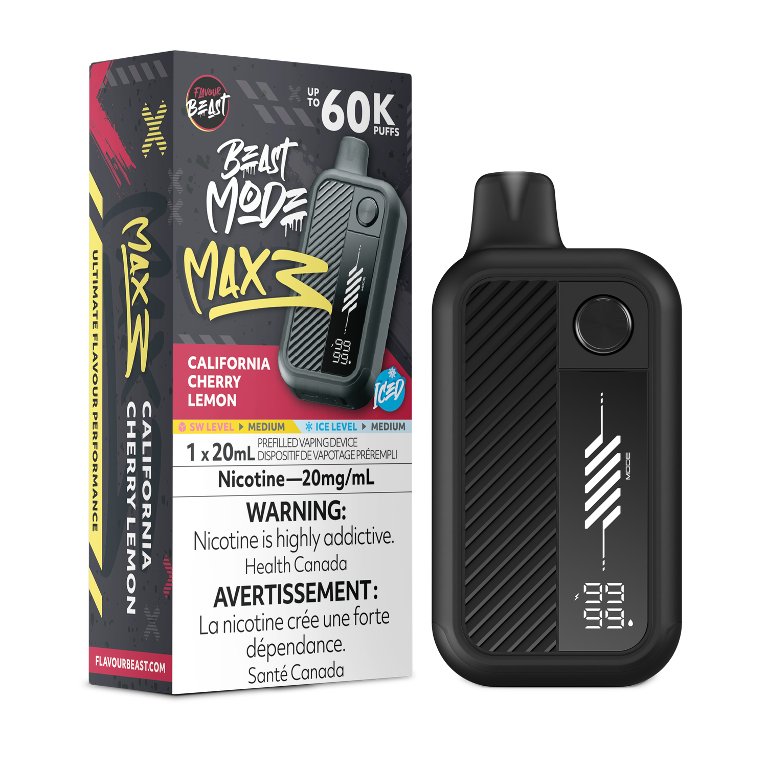 California Cherry Lemon Iced - Flavour Beast Beast Mode Max 3 Disposable, Nicotine: 20mg