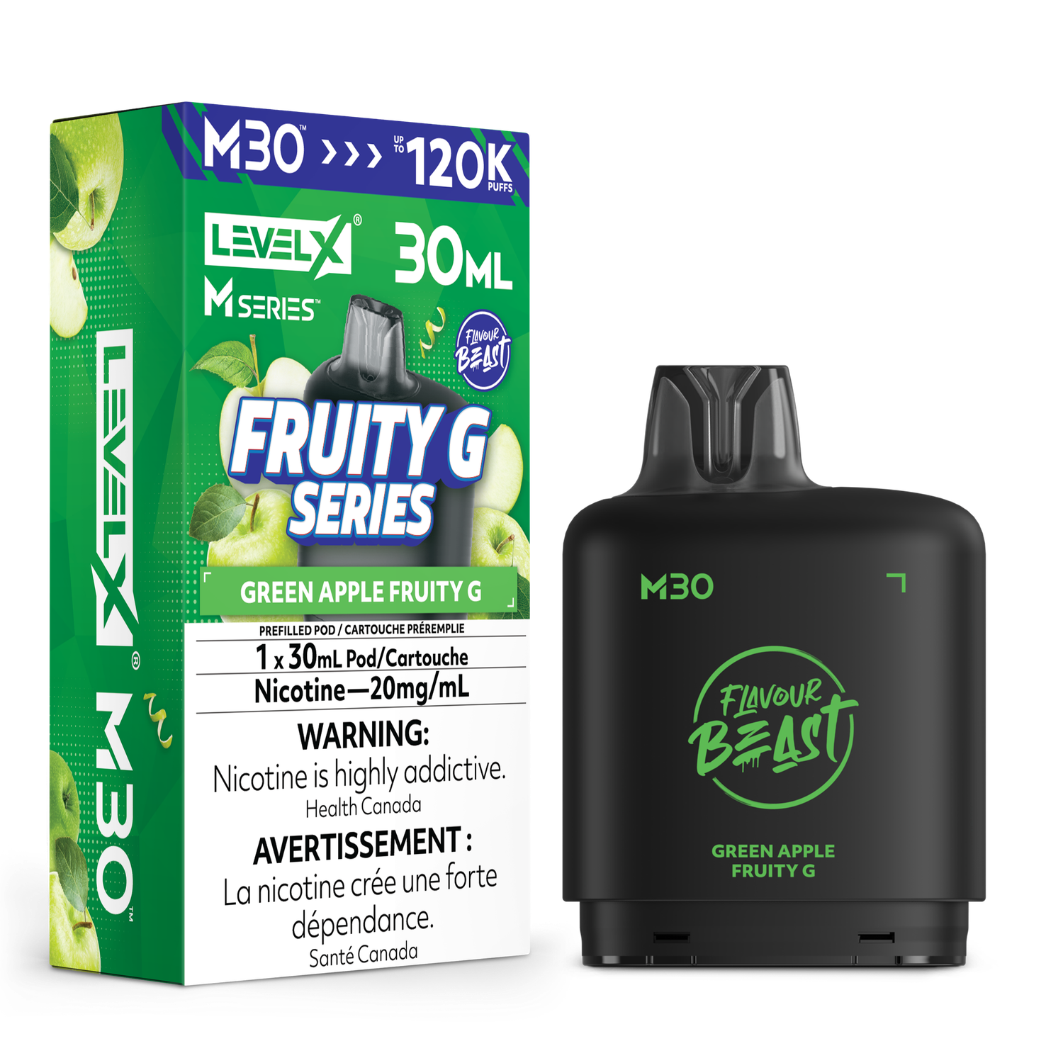 Green Apple Fruity G Flavour Beast Level X M30 Series Pod, Nicotine: 20mg