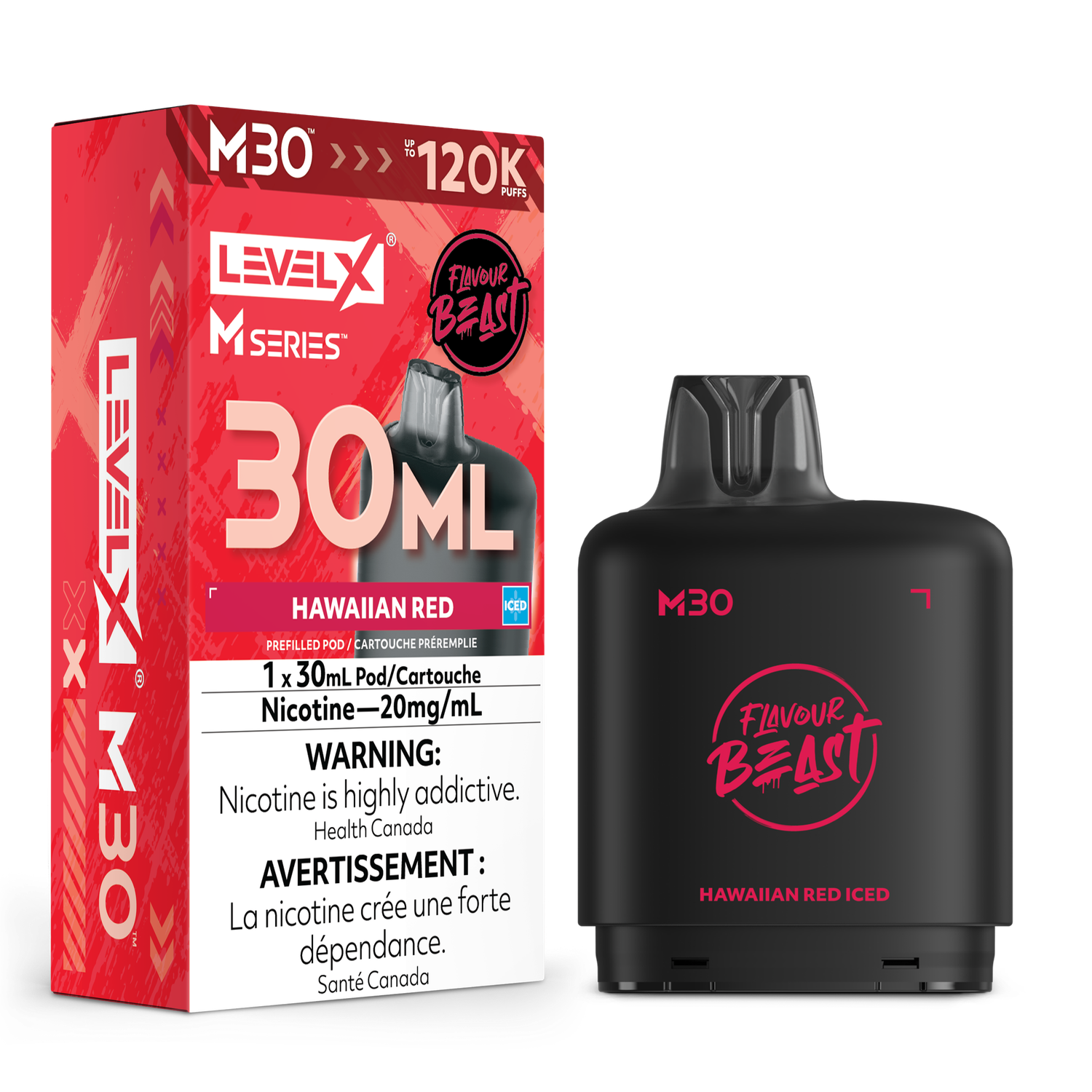 Hawaiian Red Iced Flavour Beast Level X M30 Series Pod, Nicotine: 20mg