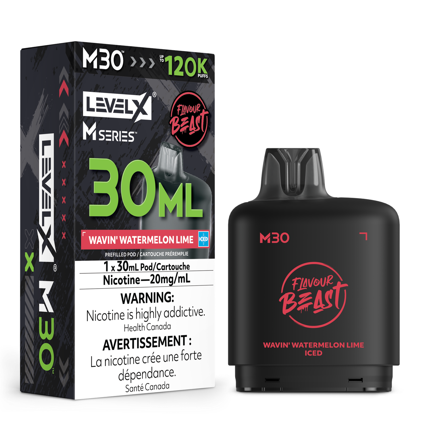 Wavin' Watermelon Lime Iced Flavour Beast Level X M30 Series Pod, Nicotine: 20mg
