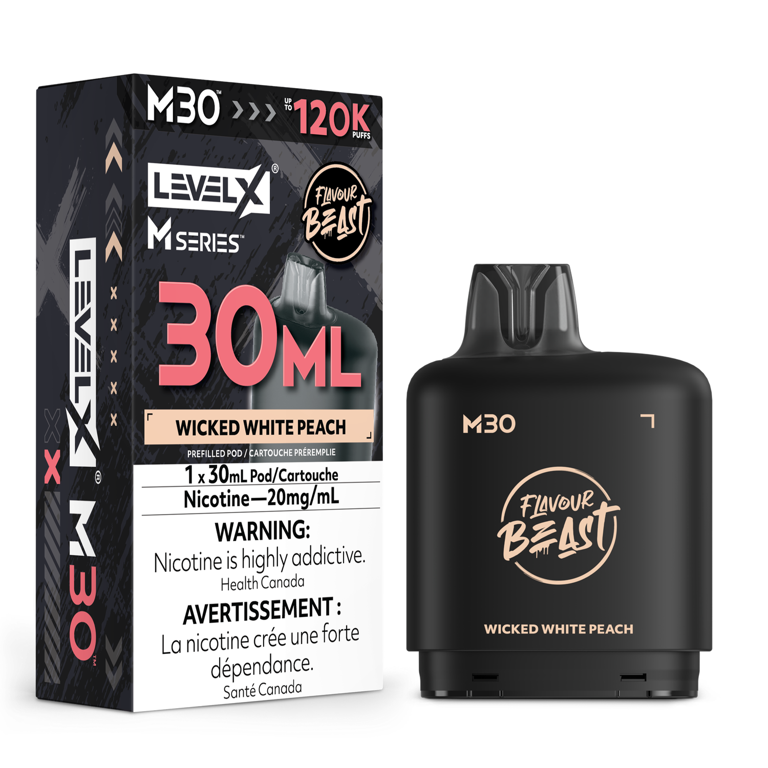 Wicked White Peach Flavour Beast Level X M30 Series Pod, Nicotine: 20mg
