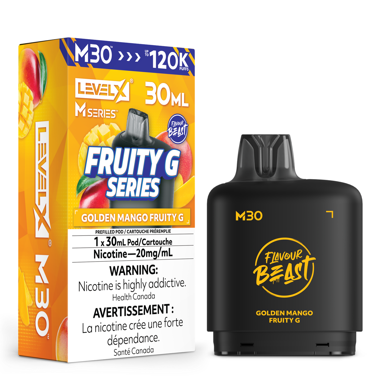 Golden Mango Fruity G Flavour Beast Level X M30 Series Pod, Nicotine: 20mg