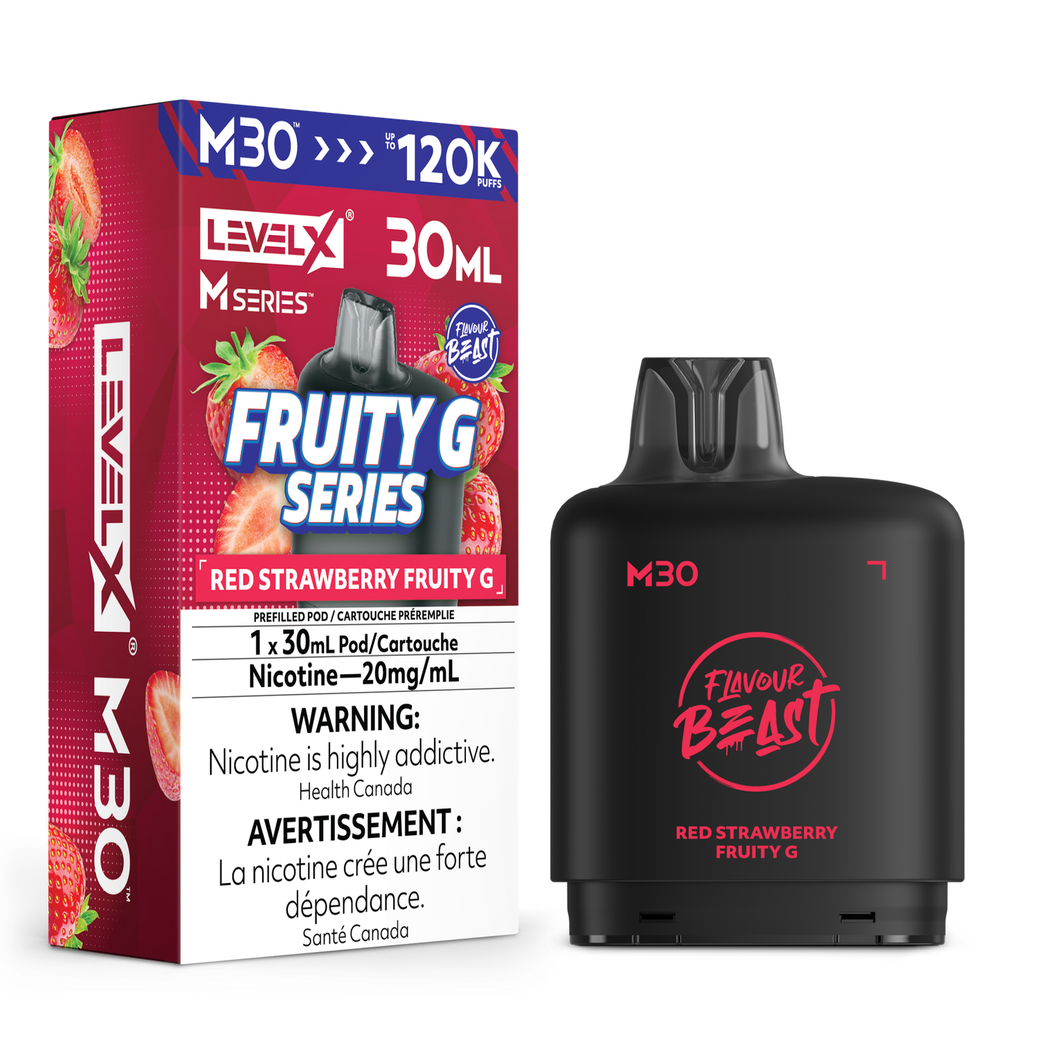 Red Strawberry Fruity G Flavour Beast Level X M30 Series Pod, Nicotine: 20mg