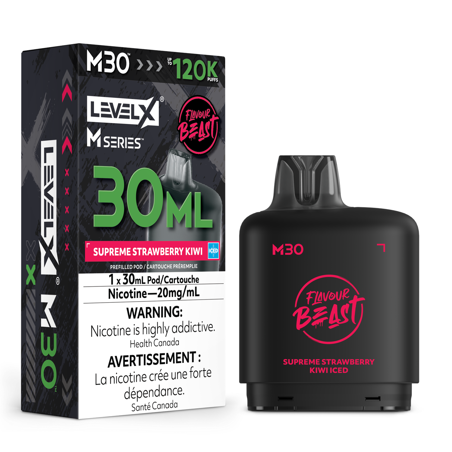 Supreme Strawberry Kiwi Iced Flavour Beast Level X M30 Series Pod, Nicotine: 20mg