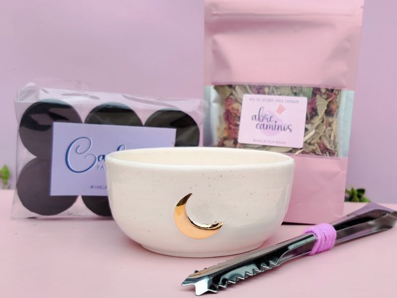 Kit para sahumar cuenco luna oro