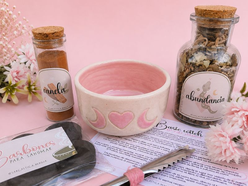 Kit para sahumar cuenco triple diosa corazón rosa