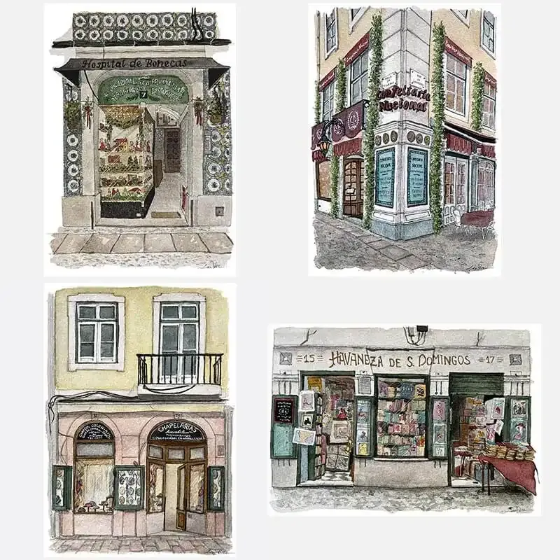 Set de 4 Postais Lojas Históricas de Lisboa - Praça da Figueira