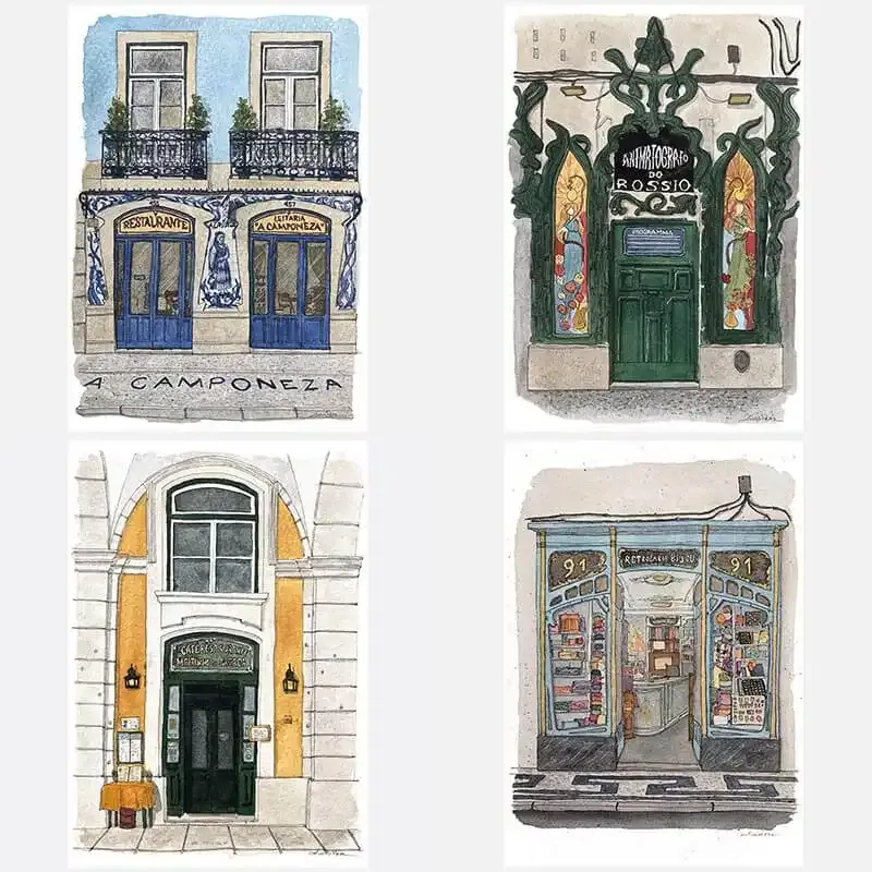 Set de 4 Postais Lojas Históricas de Lisboa - Baixa
