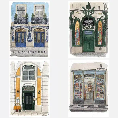 Set de 4 Postais Lojas Históricas de Lisboa - Baixa