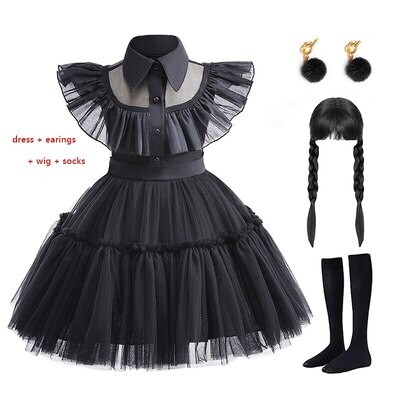 Chic Gothic Costume set: dress + earrings + wig + socks