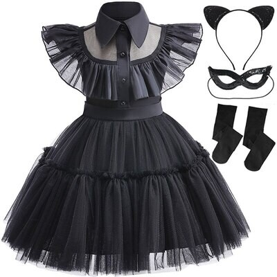 Chic Gothic Costume set:  dress + headband + mask + socks