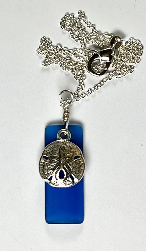 cobalt sea glass  silver dollar pendant