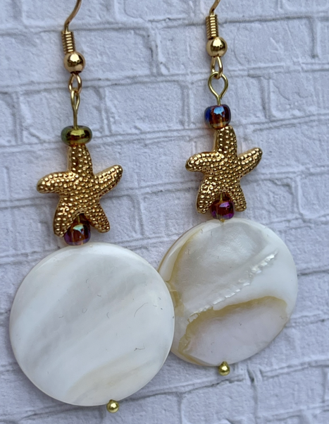 Natural Round Shell Starfish Earrings