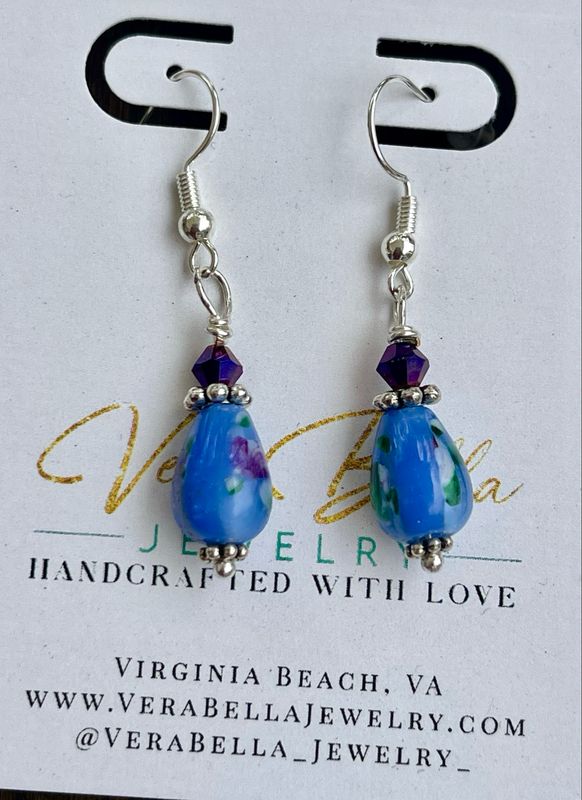 Vintage Purple Floral Teardrop Earrings